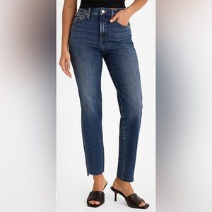 Express 90’s slim high rise FlexX stretch raw hem jeans, large short: 12/14/16